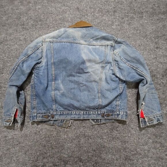 VTG Distressed Cropped Denim Jacket SzM Roebucks Work Chore Barn Coat Corduroy - Picture 13 of 15